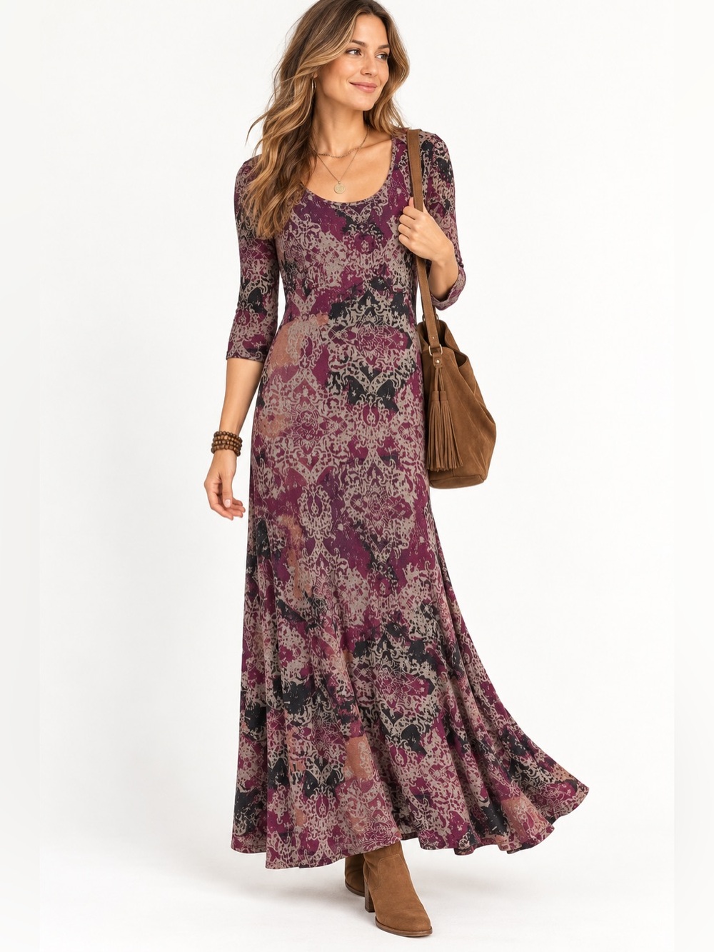 Peruvian Connection Pima Cotton Modal Boho Print Maxi Dress Small